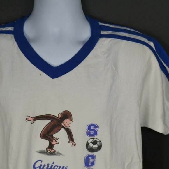 Vtg Curious George Cartoon Soccer T-Shirt - Picture 3 of 7